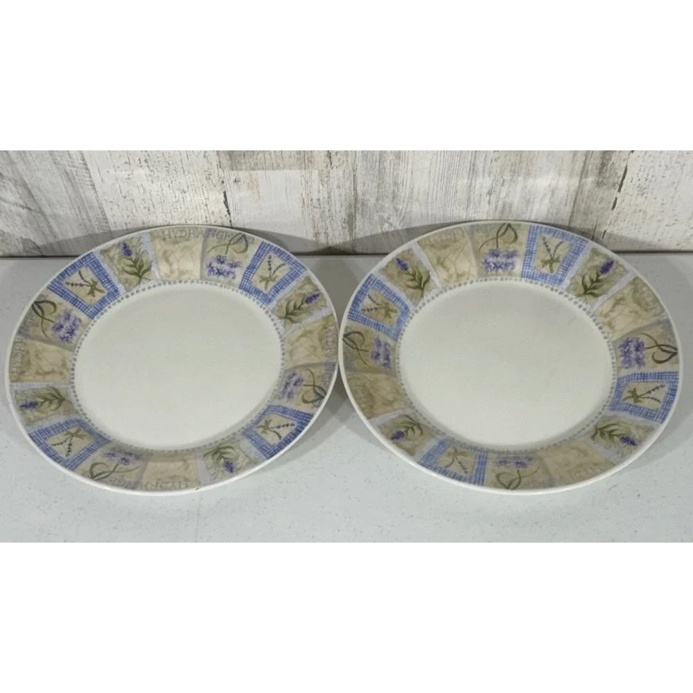 Pier 1 Dinner Plates 10 Inch Blue Green Hydrangea Lavender England Set of 2